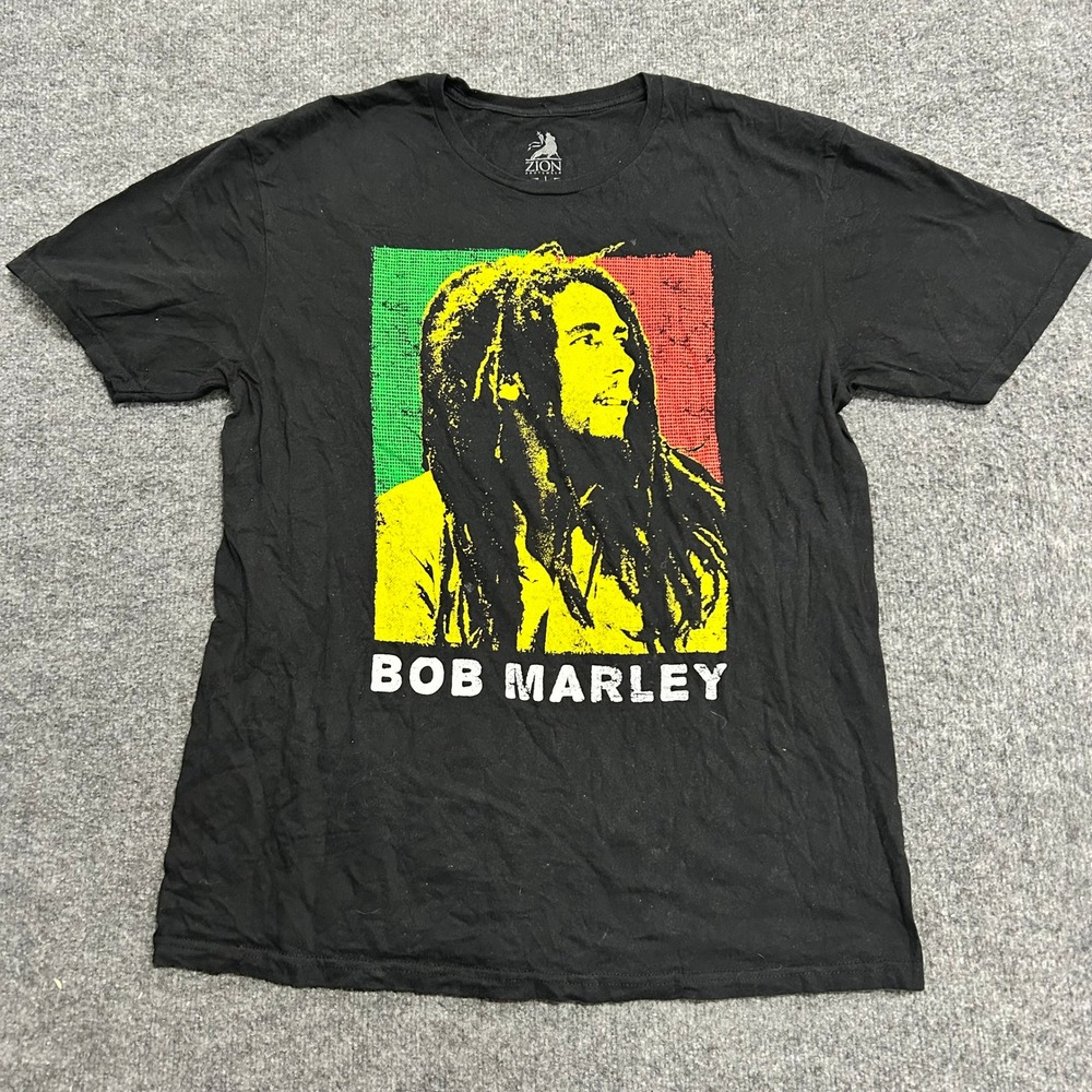 Zion Rootswear T-Shirt Mens Size L Black Bob Marley Rasta Graphic Reggae Cotton